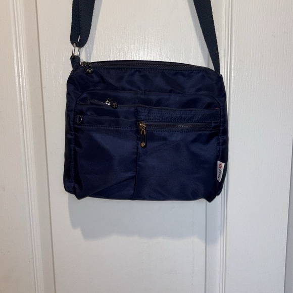 ETIDY BRAND NAVY BLUE NYLON CROSSBODY ADJUSTABLE STRAP ORANGE NYLON INTERIOR - Picture 2 of 7